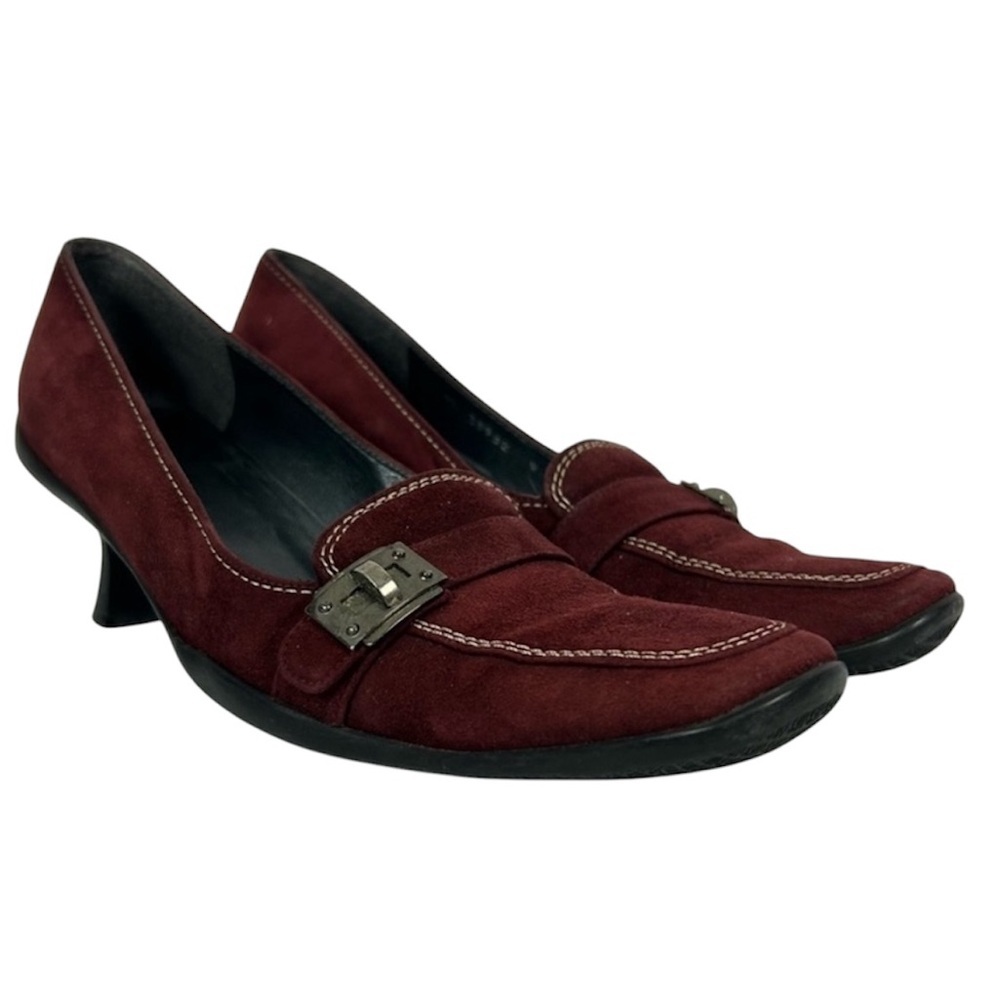 Women's Burgundy Suede Mid Heel Loafers